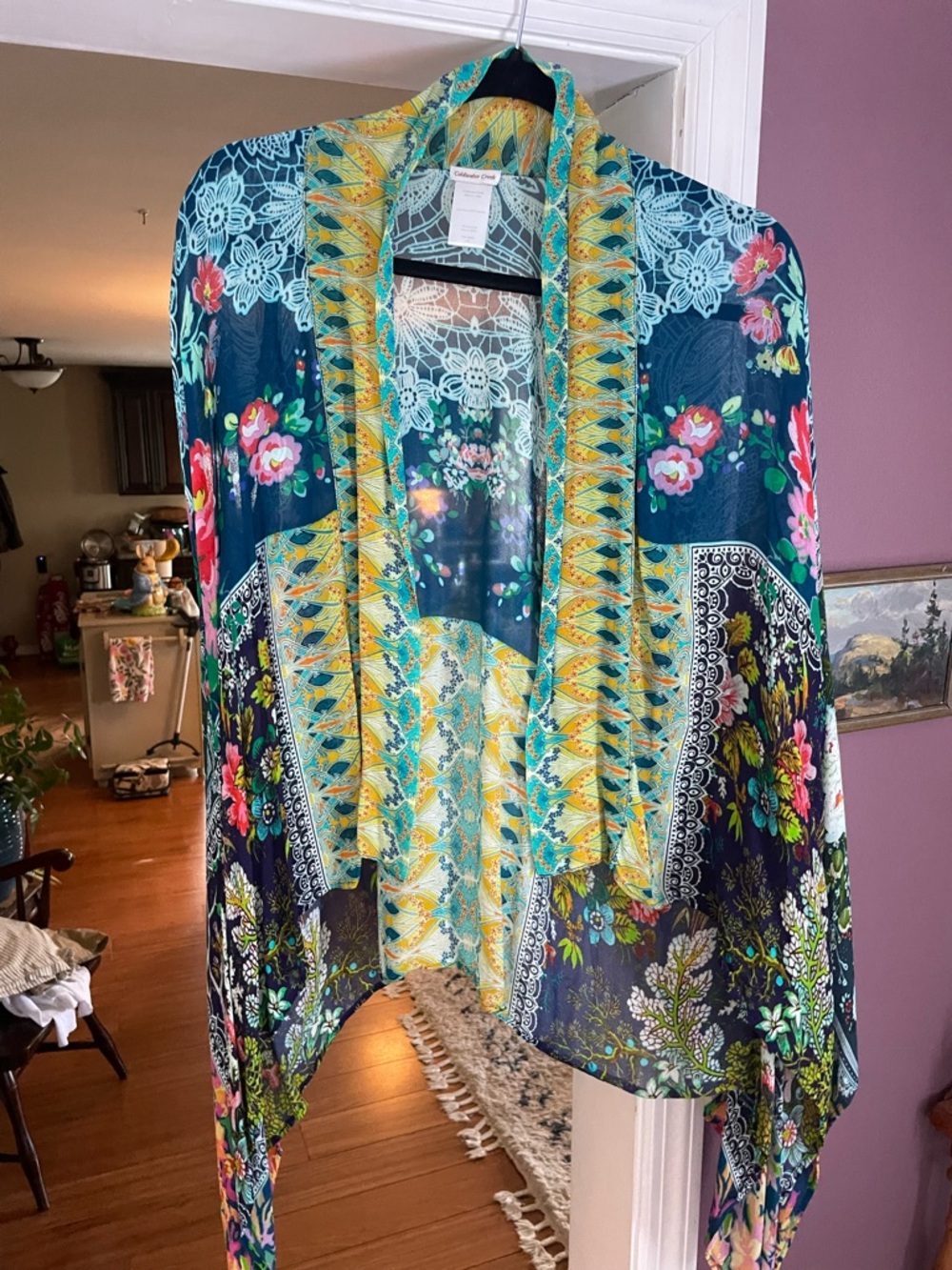 Coldwater Creek Teal and Turquoise Printed Kimono